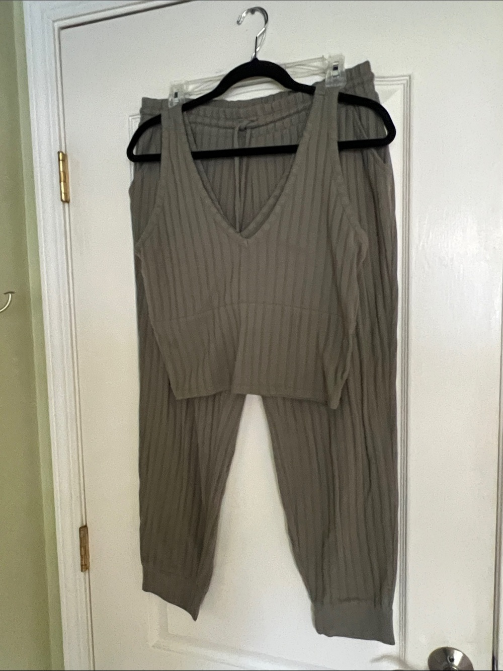 Chaser Ribbed V-Neck Tank and Joggers Set in Taupe